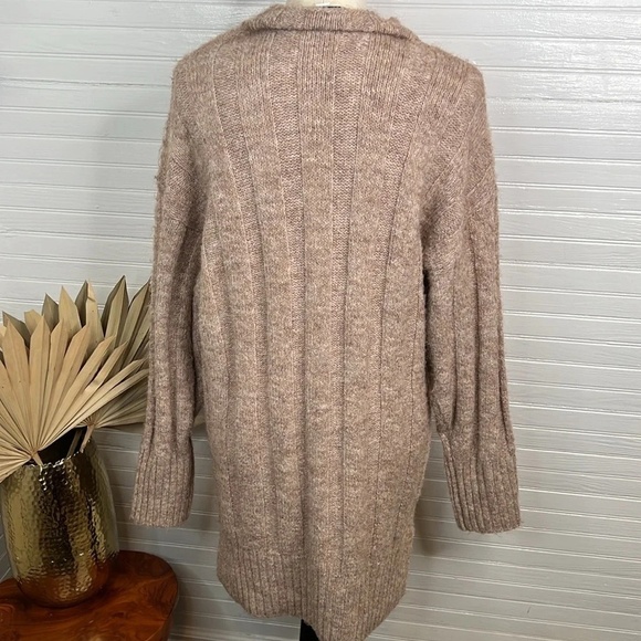 Topshop Women's XS Beige Oversized Funnel Neck Wide Rib Mini Dress Long Sleeve - Picture 6 of 11